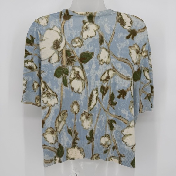 Talbots Sz L Floral V Neck‎ Short Sleeve Cardigan Embroidered Beaded Classic - Picture 2 of 7